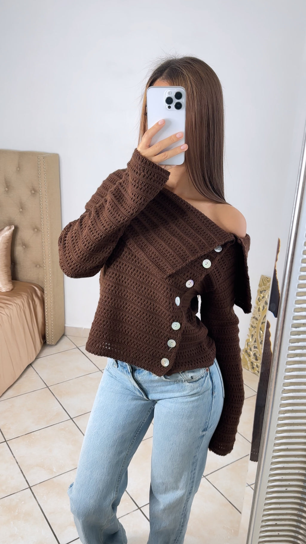 Pull en maille asymétrique [MARRON]