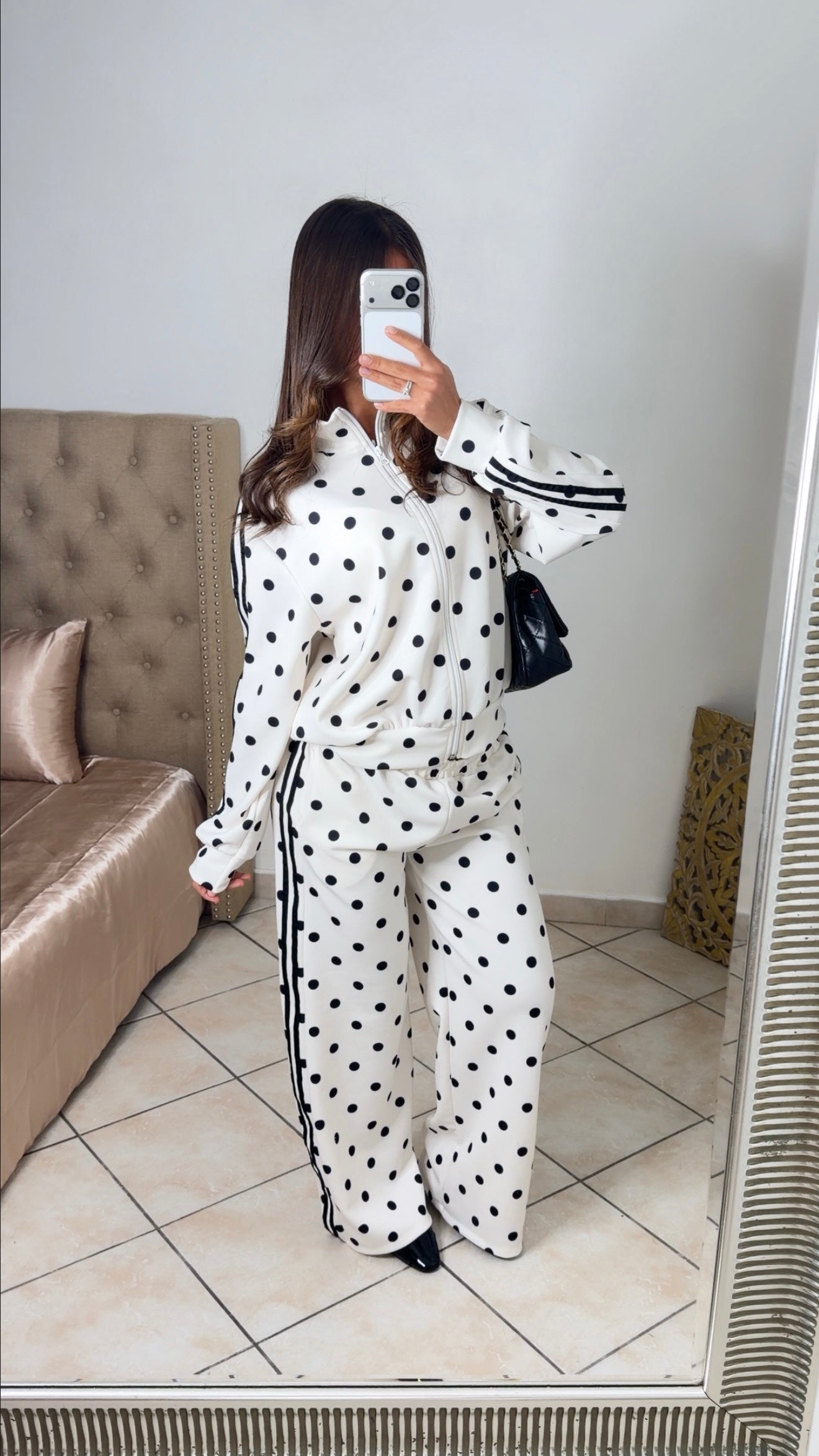 Ensemble de jogging à zip pois [BLANC]