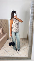 Top cintré écharpe à pois [BEIGE]