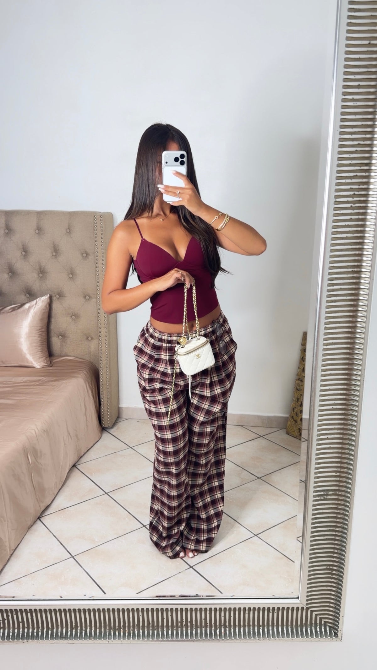 Pantalon à carreaux épais [PRUNE]