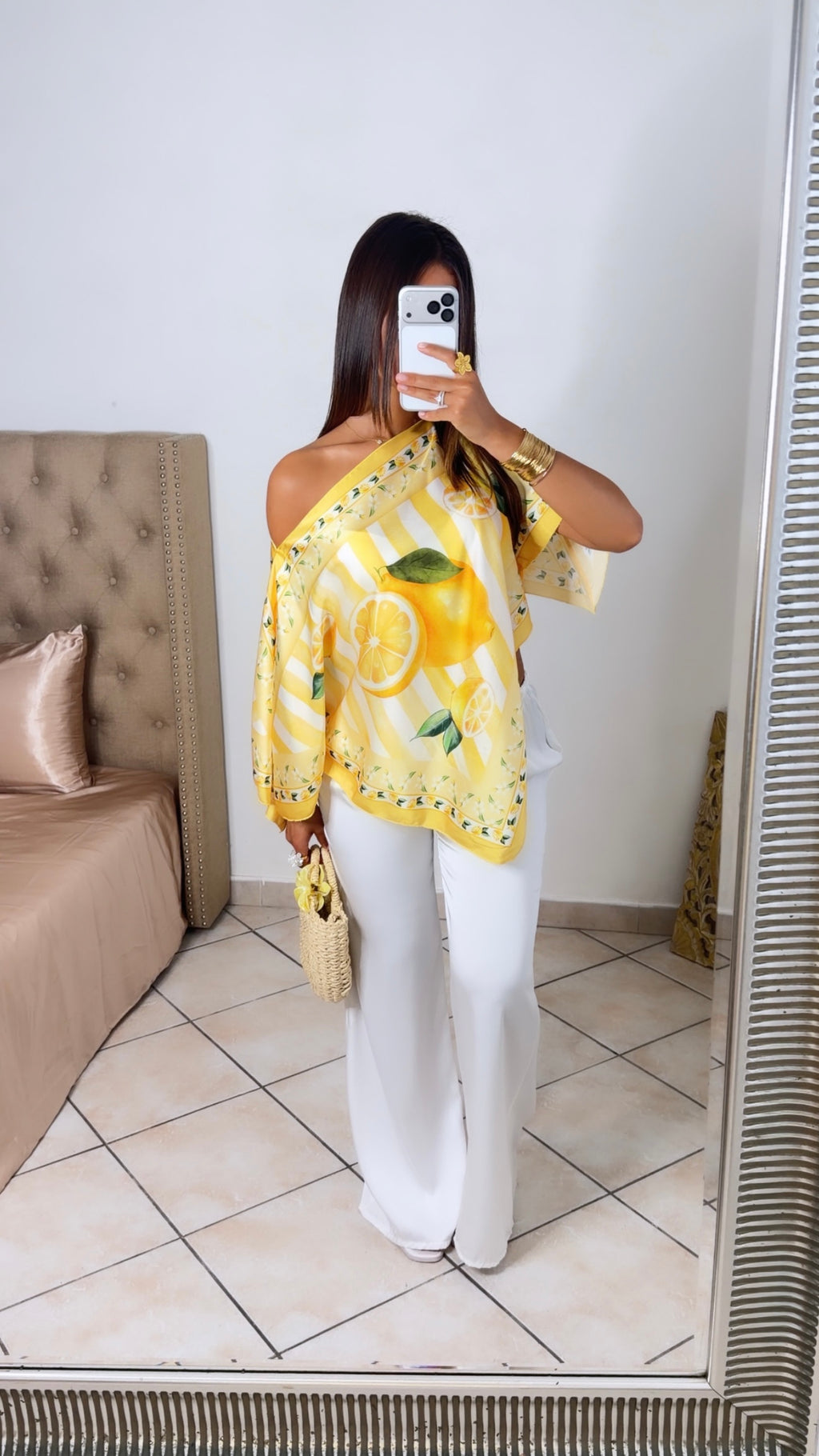 Top satiné triangle à motifs [CITRON]