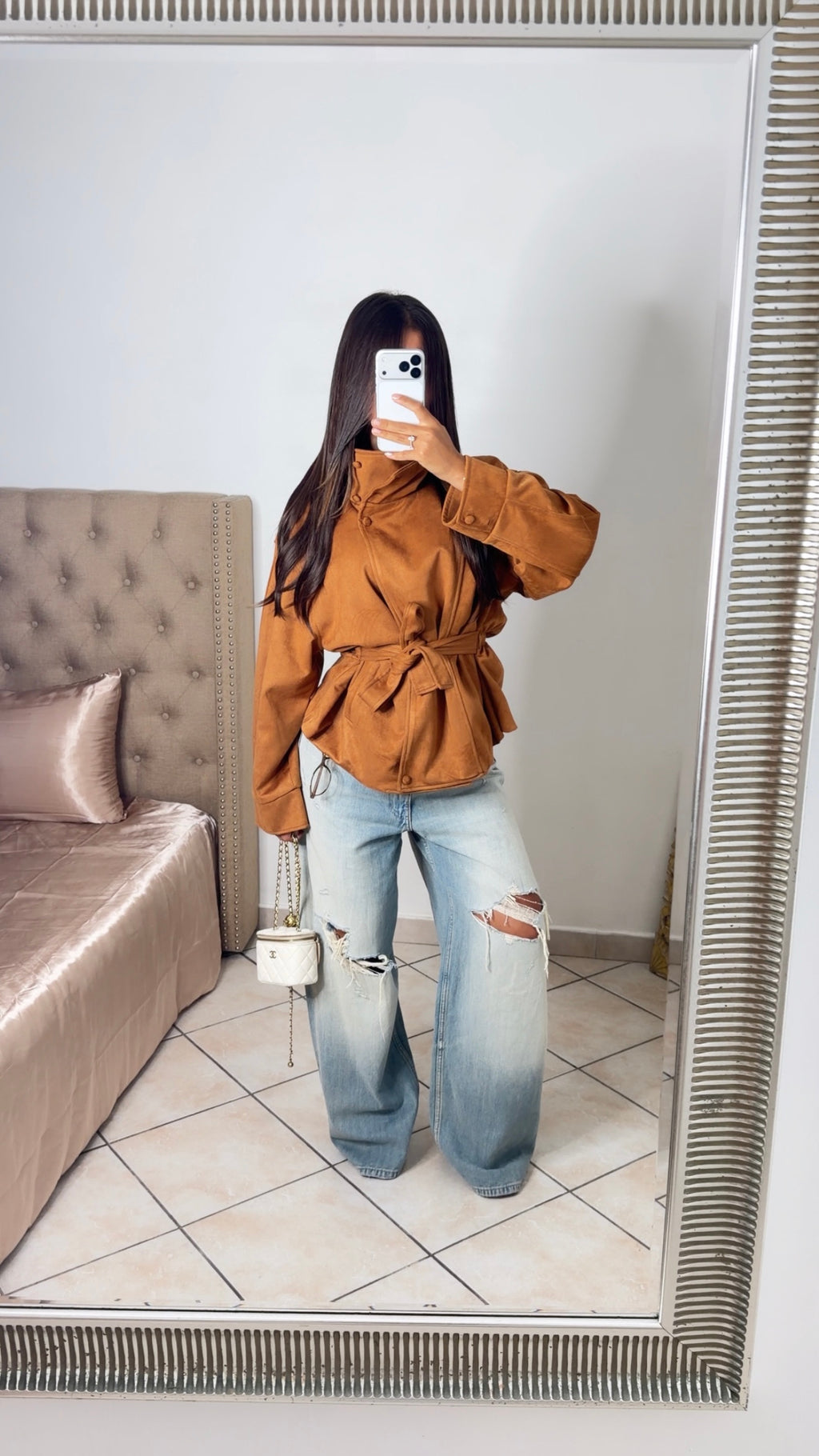 Veste en daim structurée à la taille [CAMEL]