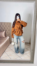Veste en daim structurée à la taille [CAMEL]