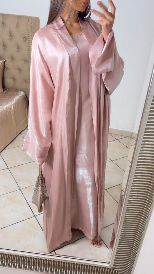 Ensemble sous robe + kimono satiné [ROSE]