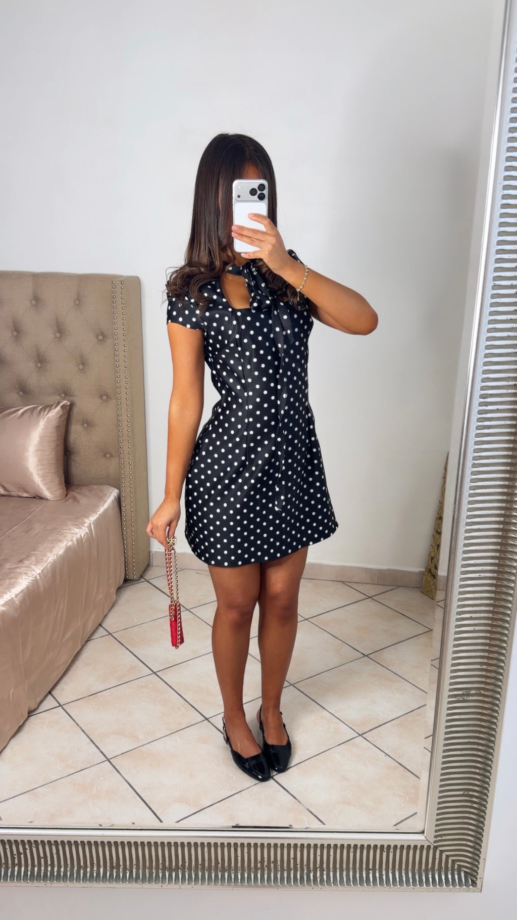 Robe courte à nouer pois [NOIR]