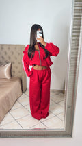 Ensemble sweat zippé détail asiatique et pantalon [ROUGE]