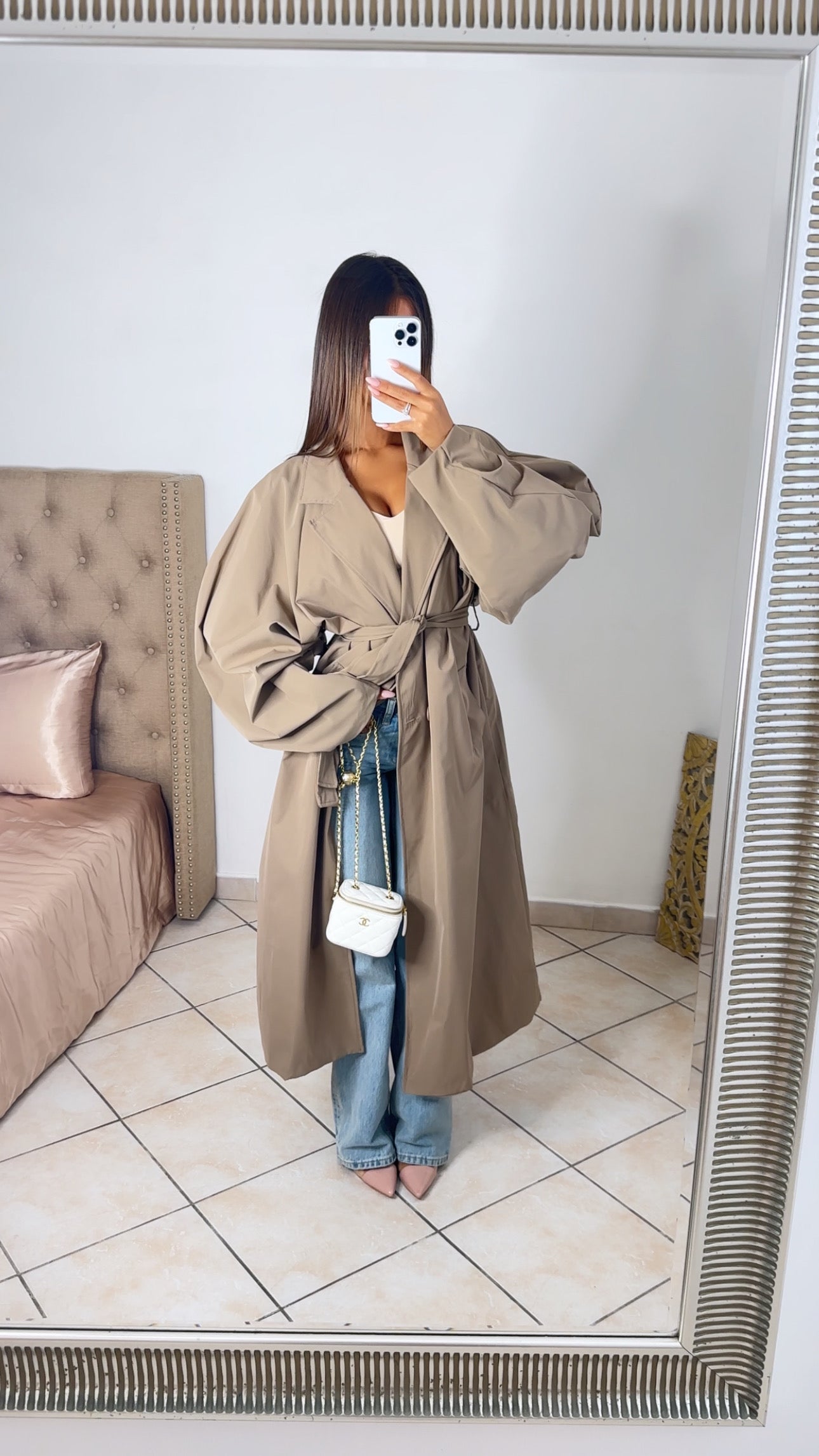 Trench long oversize manches ballon [TAUPE]
