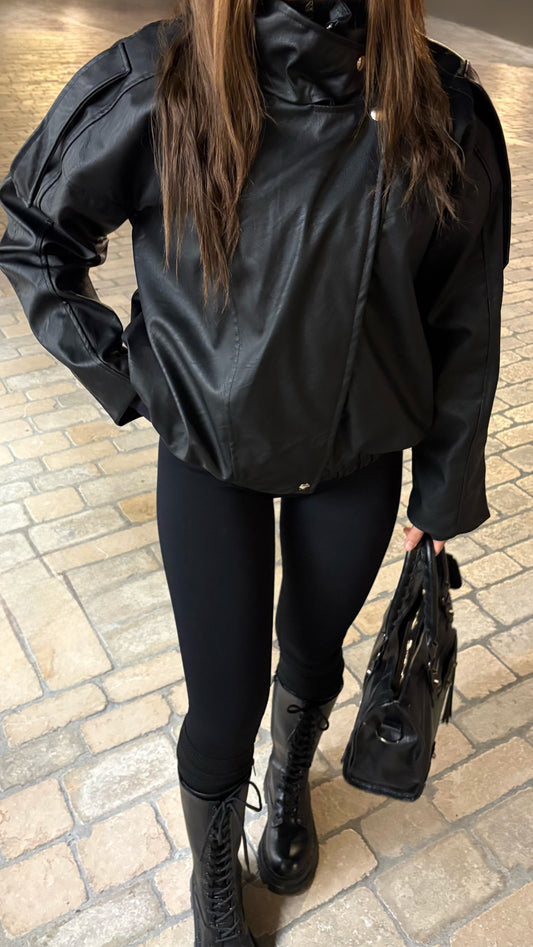 Veste similicuir oversize col montant [NOIR]