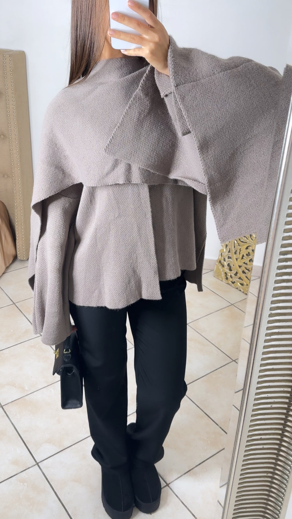 Veste en maille avec cape [TAUPE]