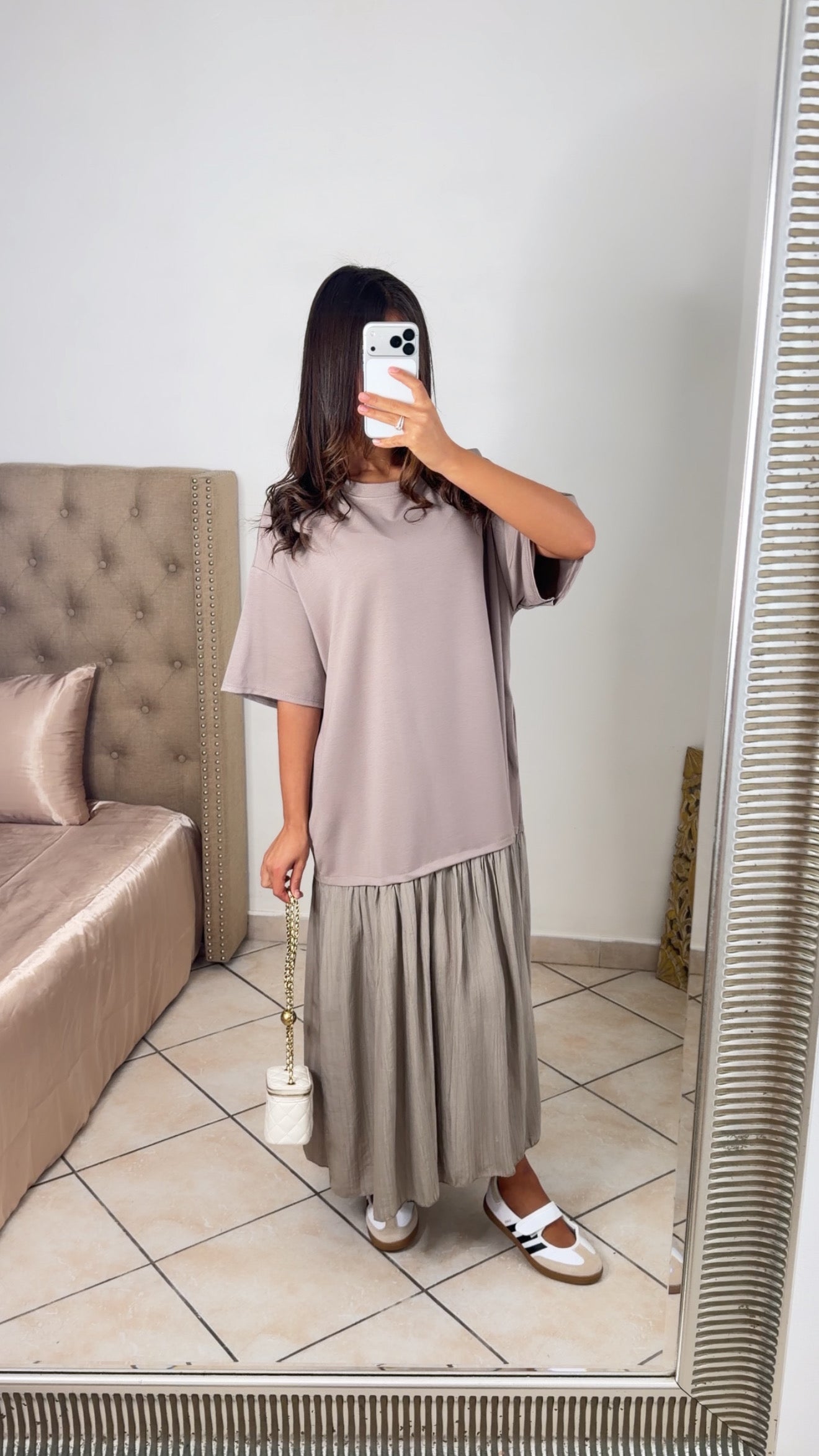 Robe bimatiere t-shirt [TAUPE]