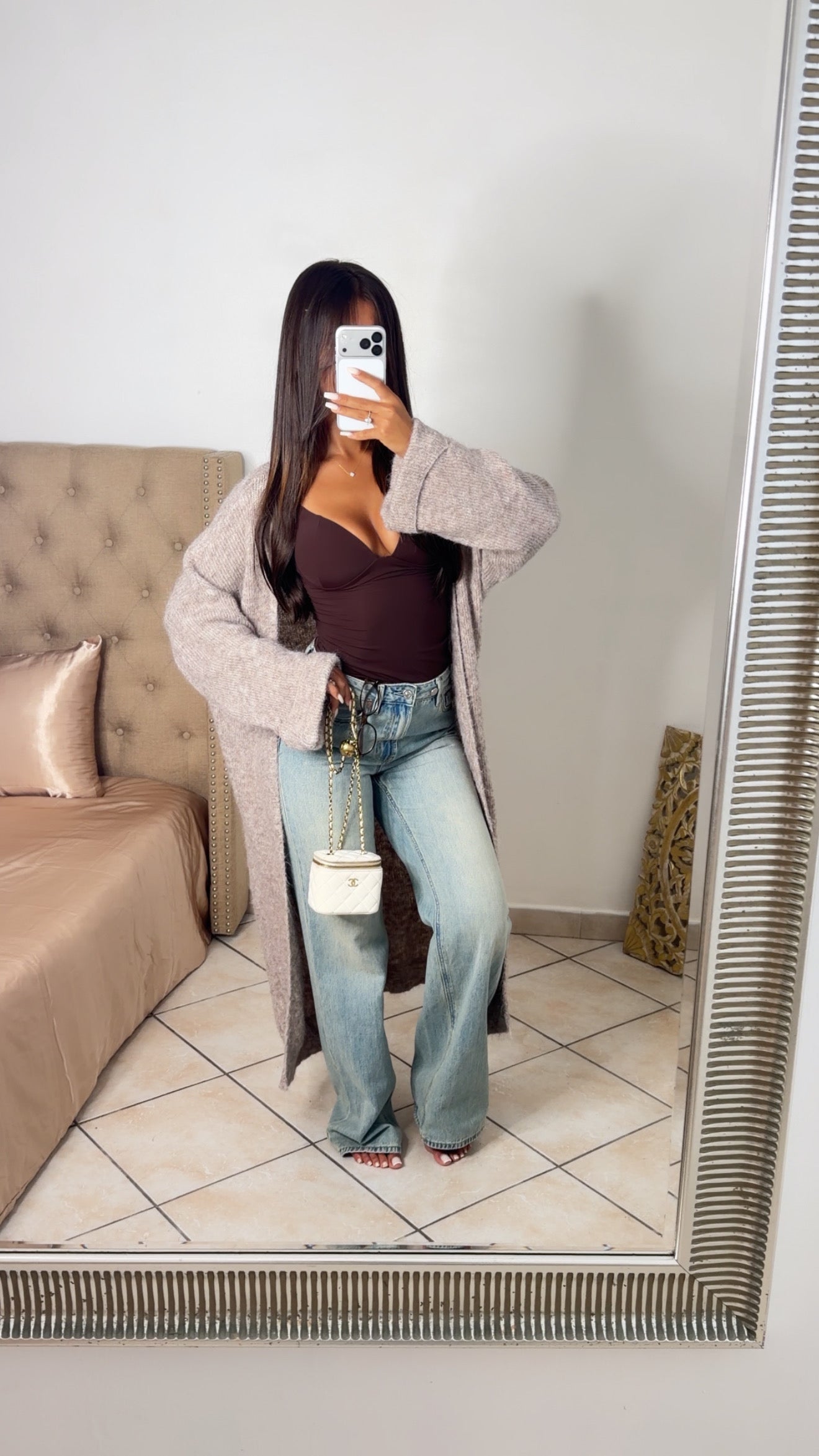 Gilet long oversize en maille douce [TAUPE]