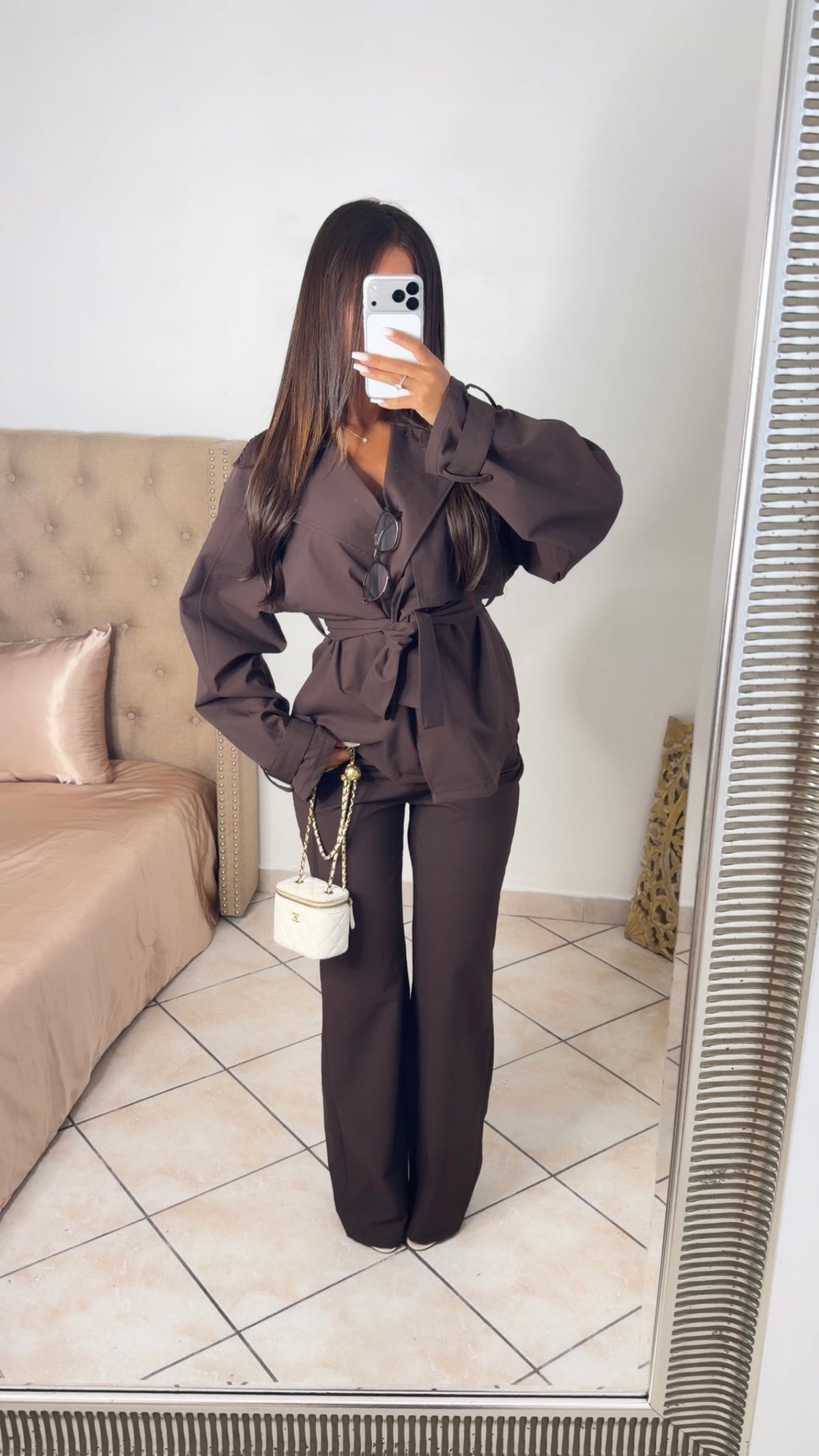Ensemble veste trench et pantalon [MARRON]