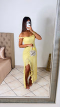 Robe à fentes en dentelle [JAUNE]
