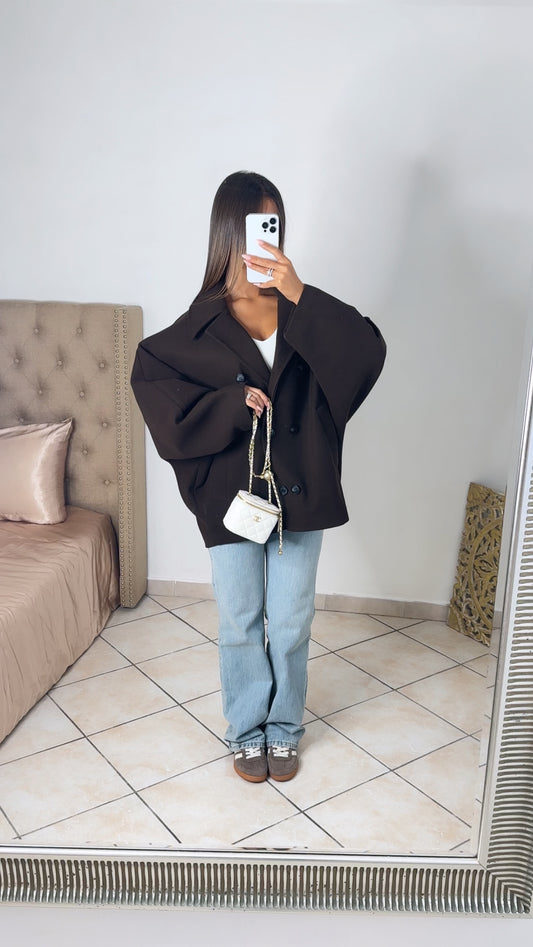 Manteau court oversize style trench [MARRON]