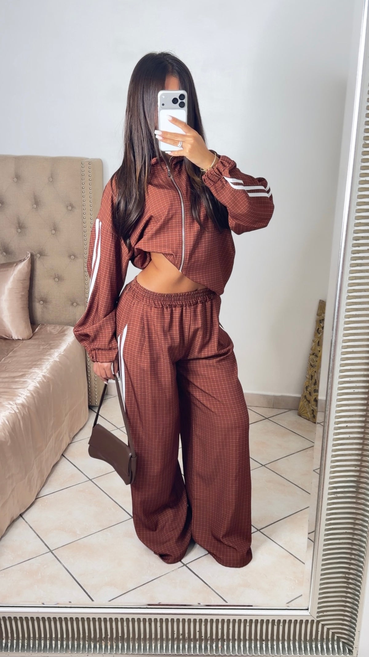 Ensemble jogging à bandes et carreaux [ROUILLE]