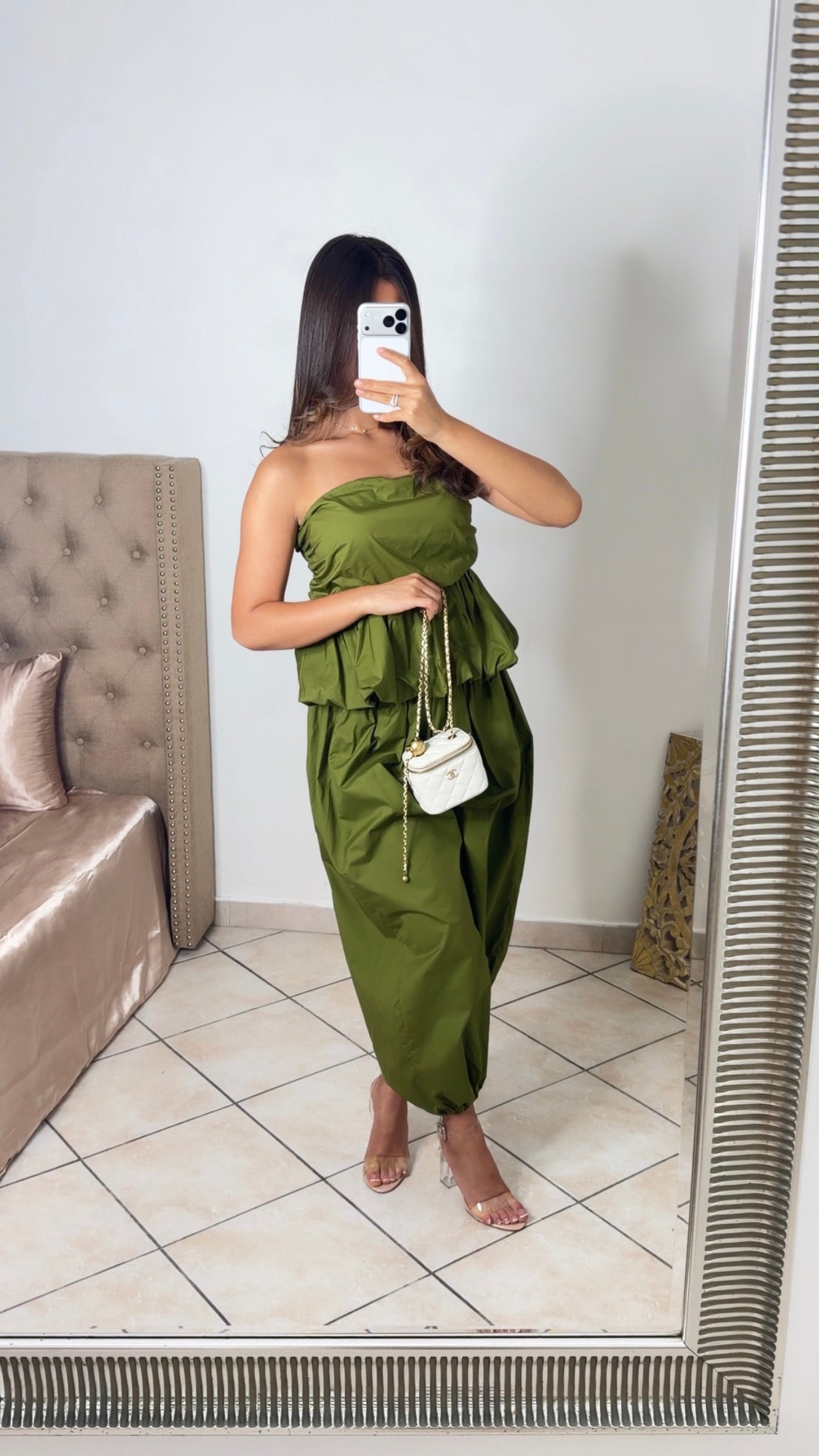 Ensemble bustier et pantalon bouffant [OLIVE]