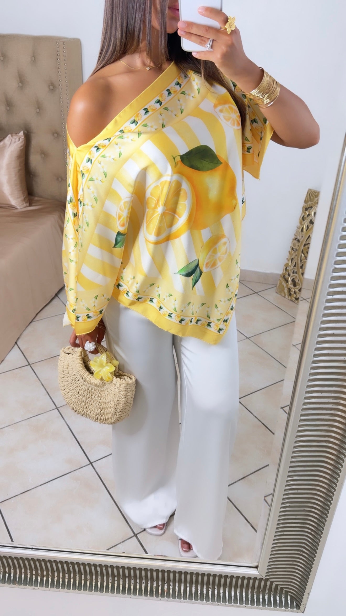 Top satiné triangle à motifs [CITRON]