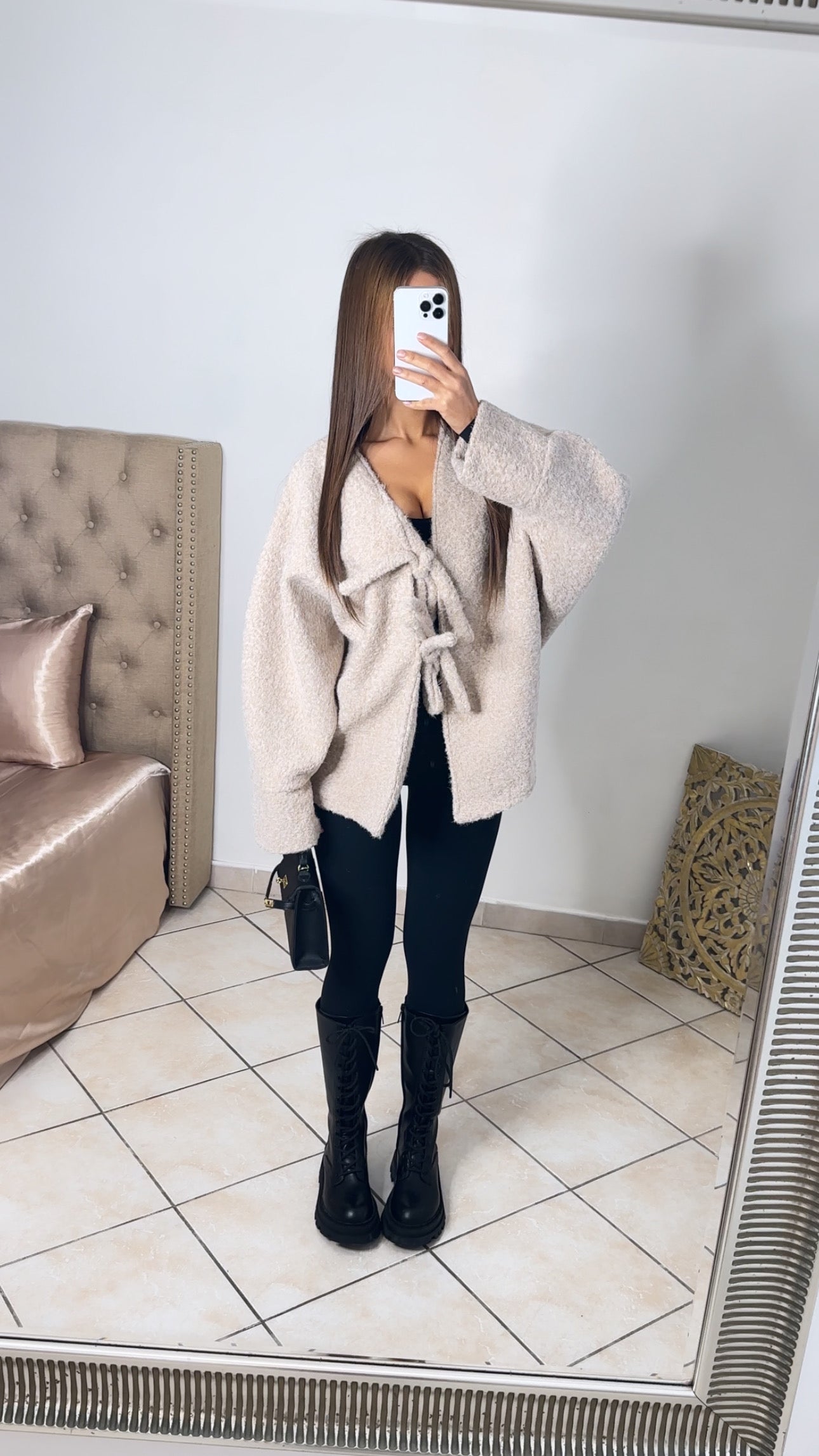Veste moutonnée double noeuds [BEIGE]