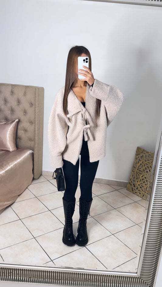 Veste moutonnée double noeuds [BEIGE]