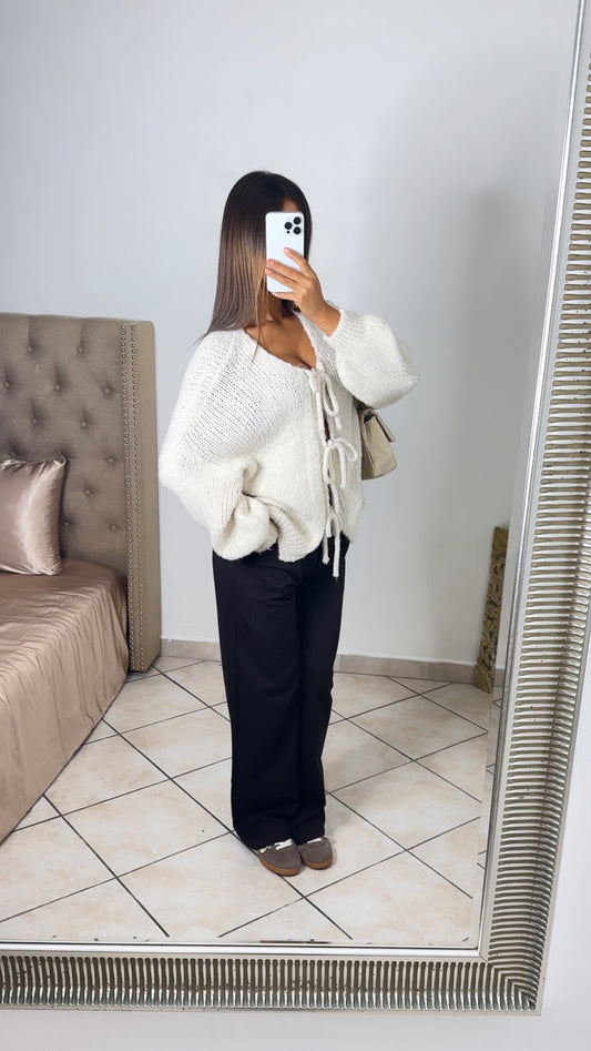 Cardigan en maille triple noeuds [CREME]
