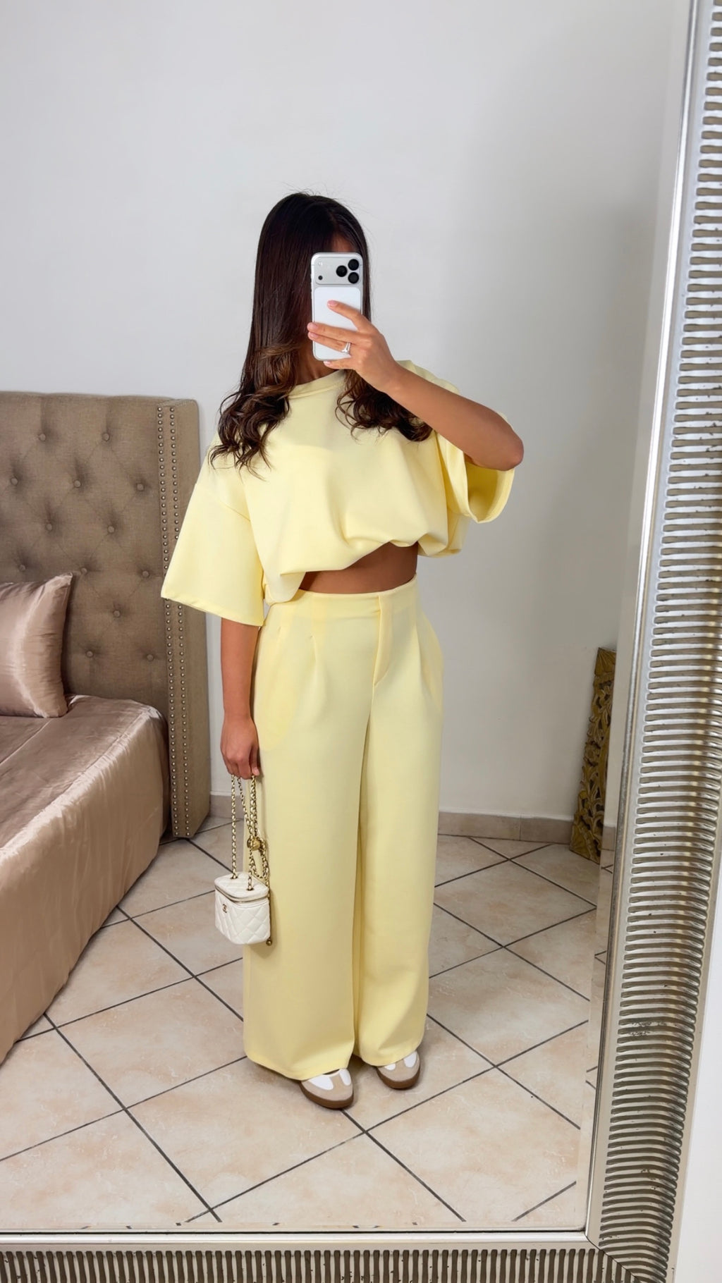 Ensemble t-shirt bouffant et pantalon droit [JAUNE]