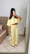 Ensemble t-shirt bouffant et pantalon droit [JAUNE]