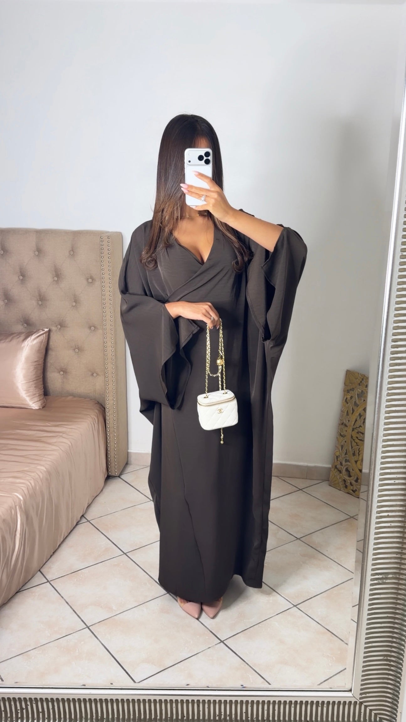Abaya cache-cœur Dubaï [MARRON]