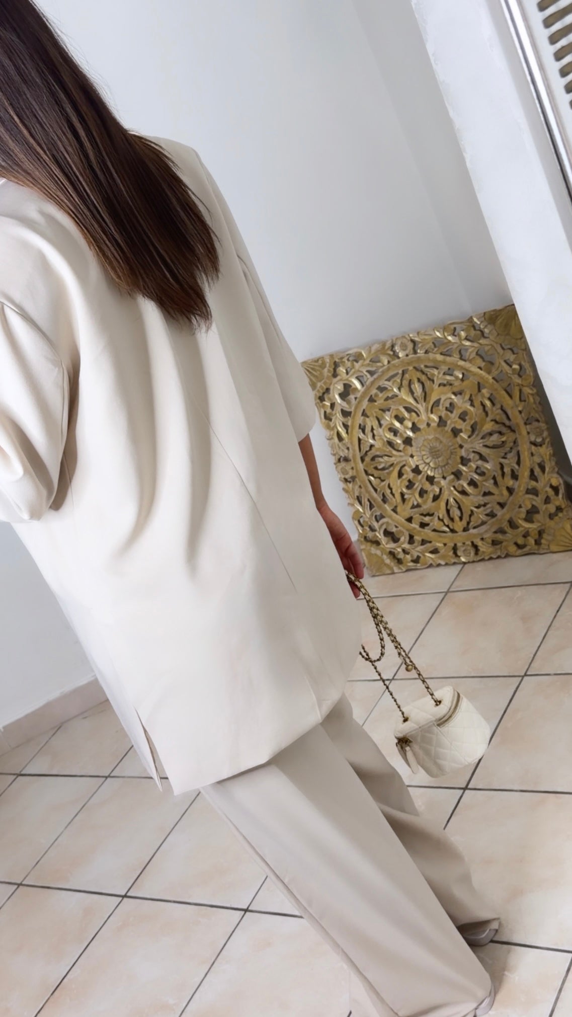 Ensemble blazer manche courte et pantalon [BEIGE]