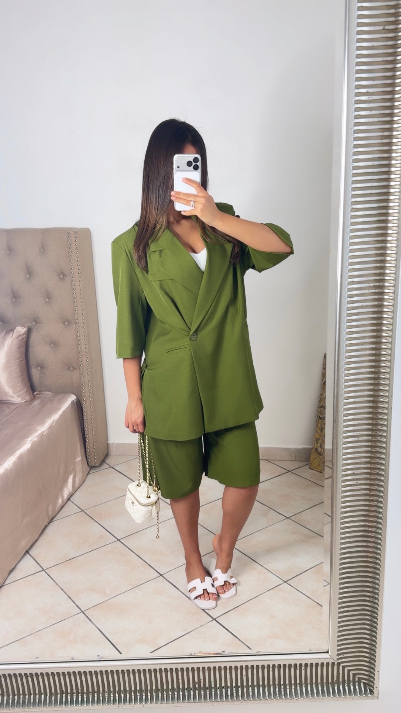 Ensemble blazer manches courtes et bermuda [OLIVE]