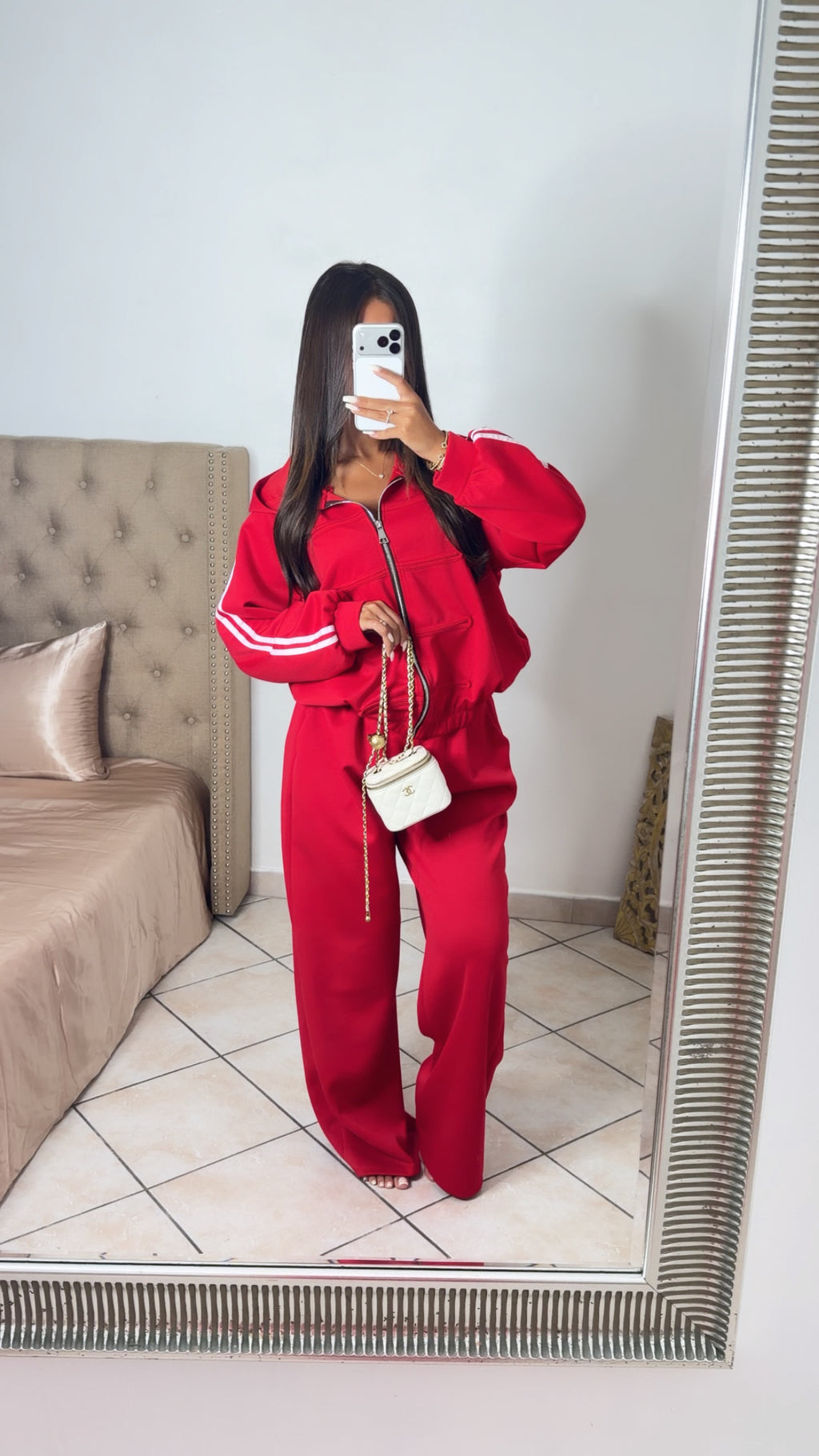 Ensemble sweat zippé détail asiatique et pantalon [ROUGE]