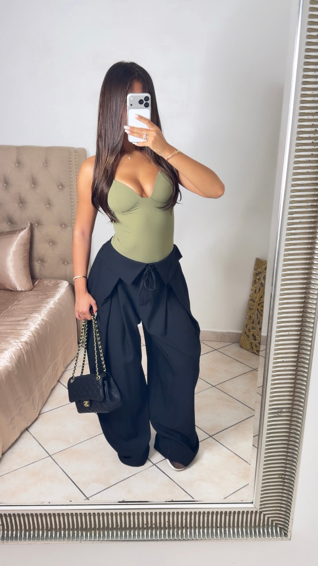 Pantalon doublé à nouer [NOIR]