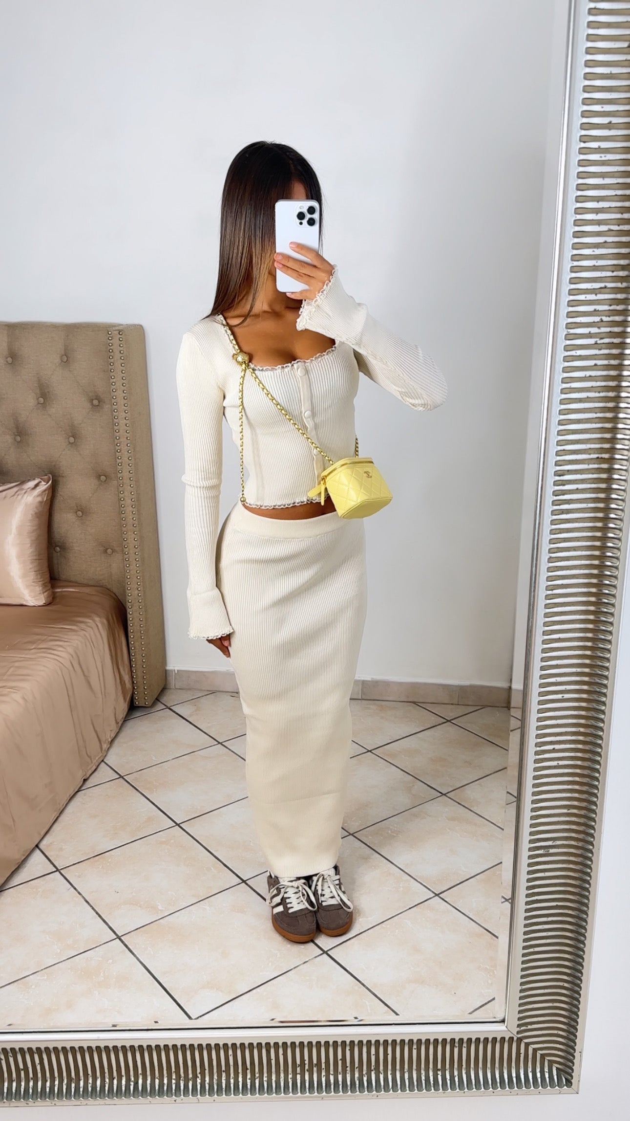 Ensemble top & jupe à détails dentelles [CREME] #371