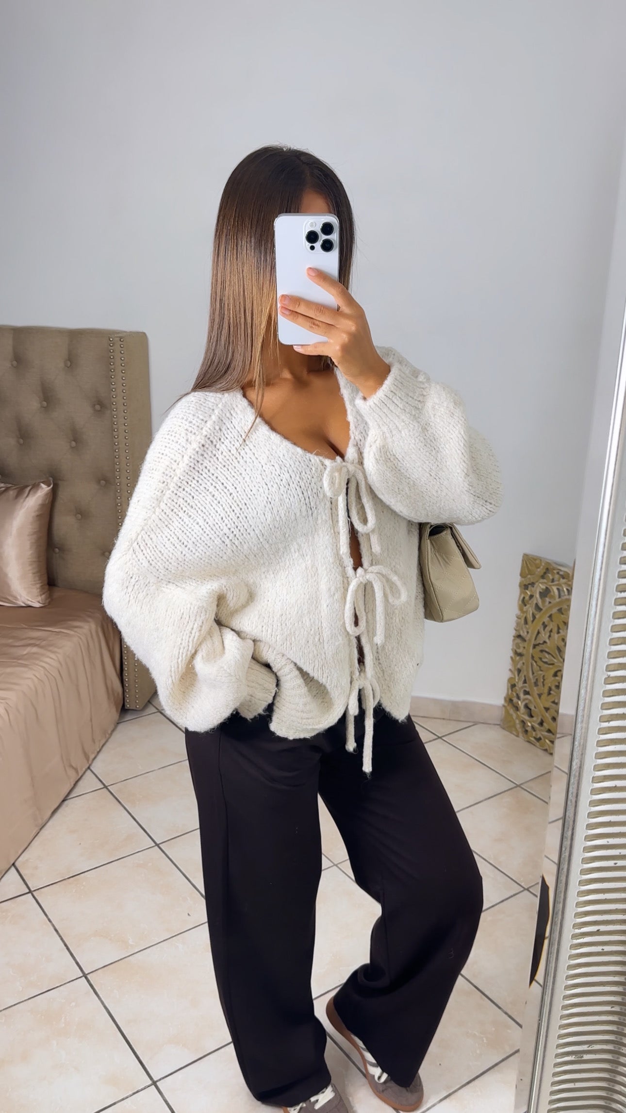 Cardigan en maille triple noeuds [CREME]