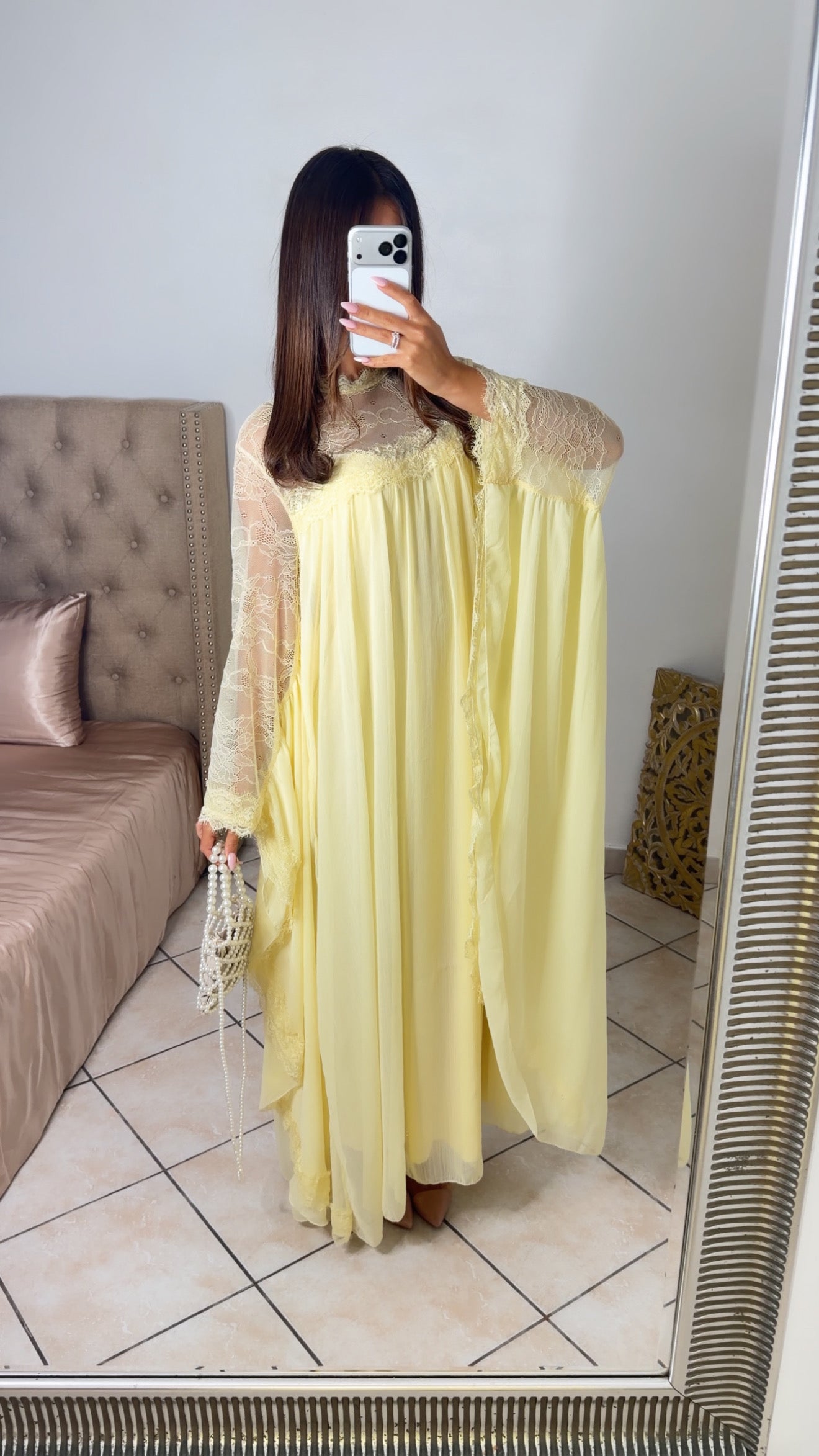 Robe longue à dentelle [JAUNE]
