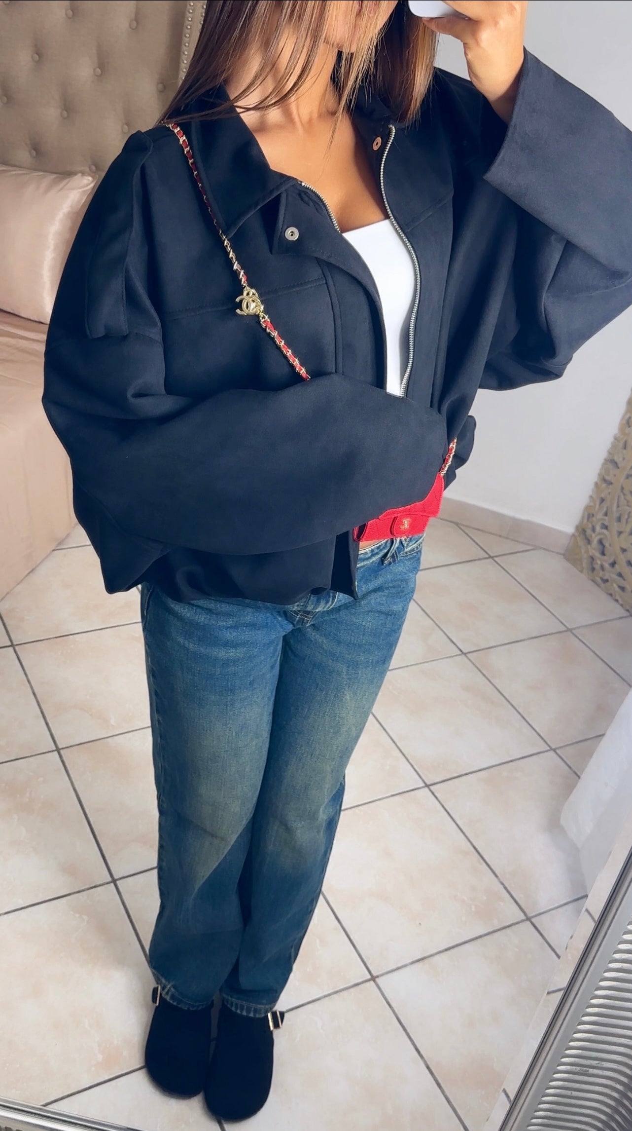 Veste bomber oversize en suédine [NOIR]