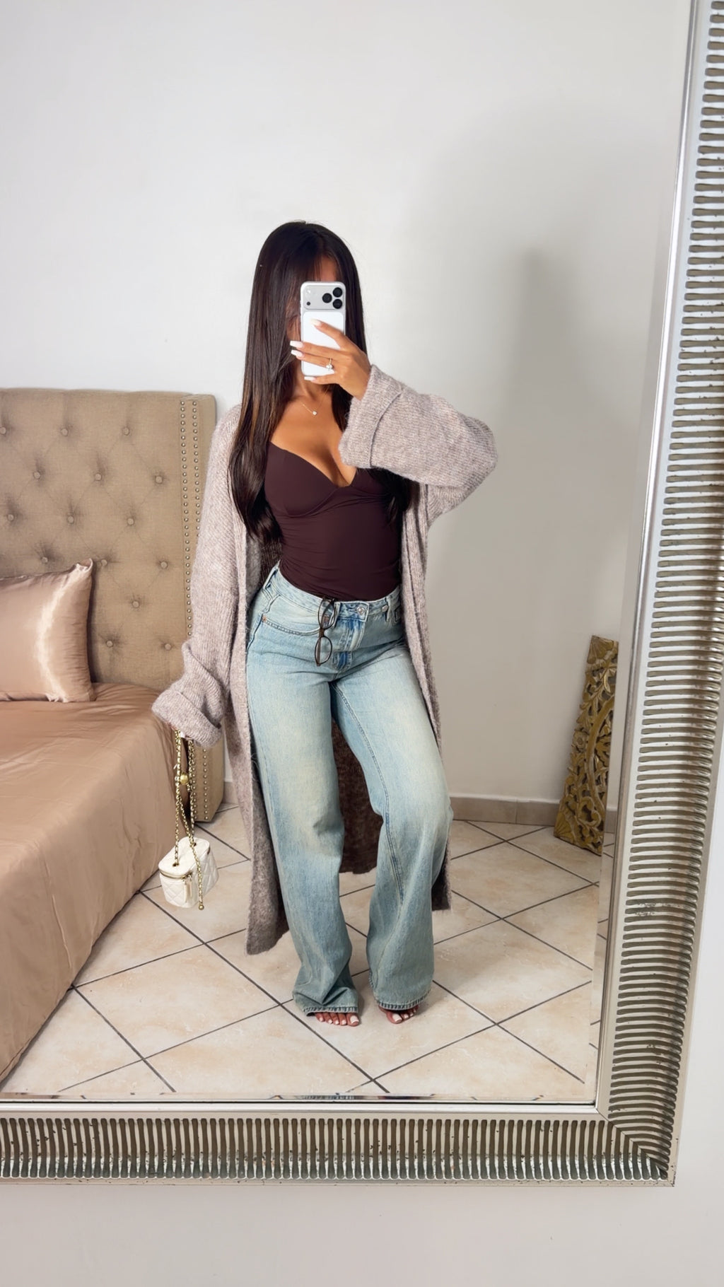 Gilet long oversize en maille douce [TAUPE]