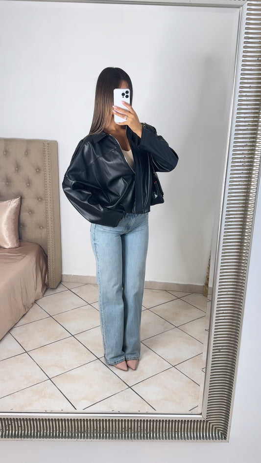 Veste bomber oversize en similicuir [NOIR]