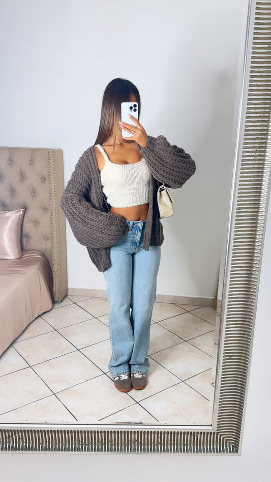 Cardigan en grosse maille [TAUPE]