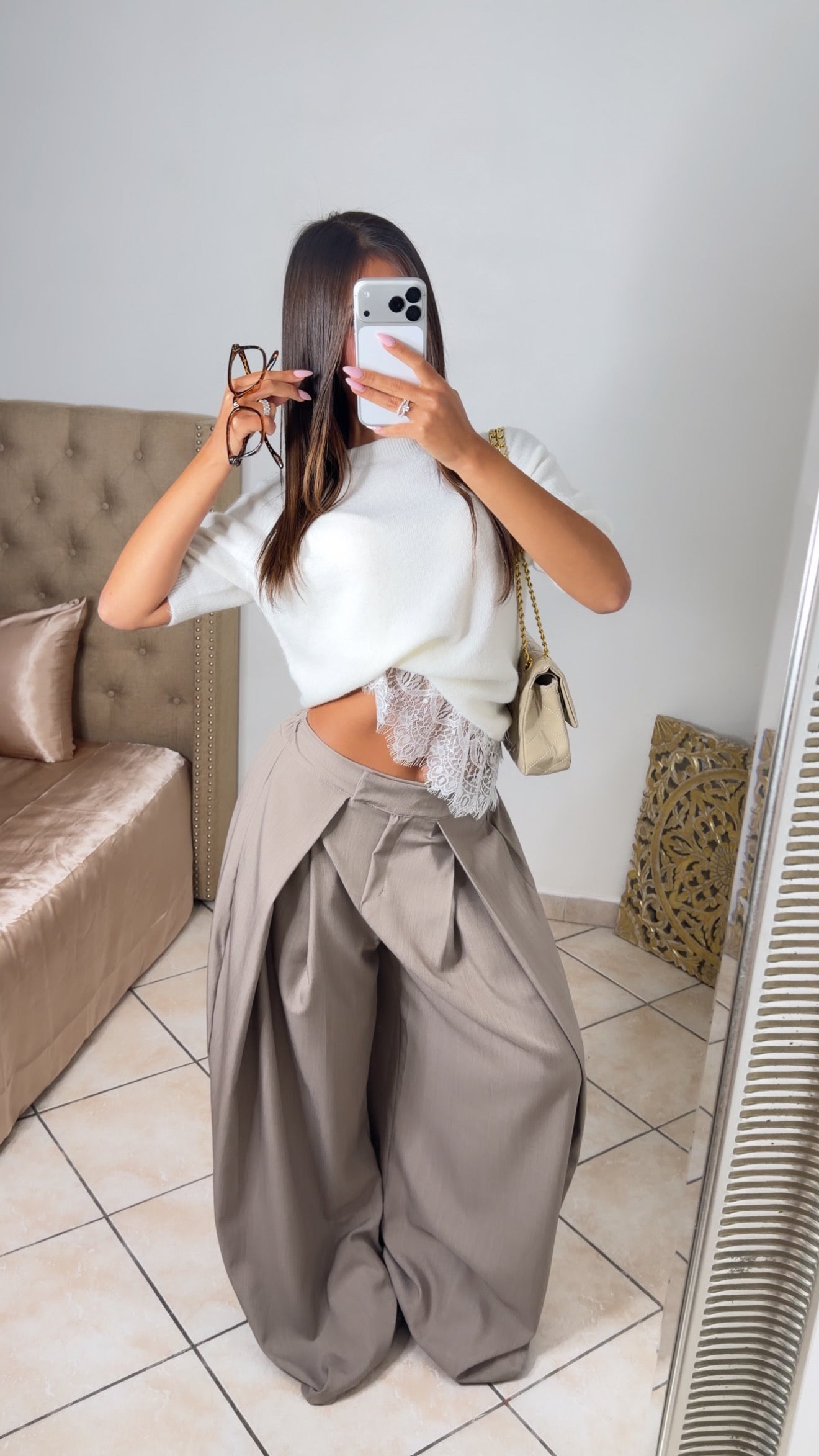 Pantalon tailleur effet doublé [TAUPE]