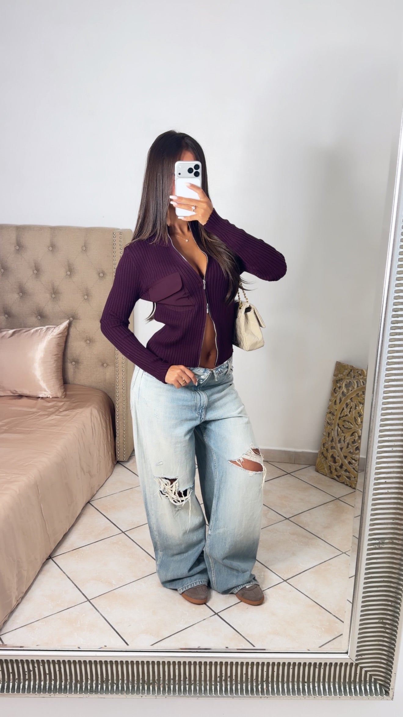 Gilet côtelé à zip [PRUNE]