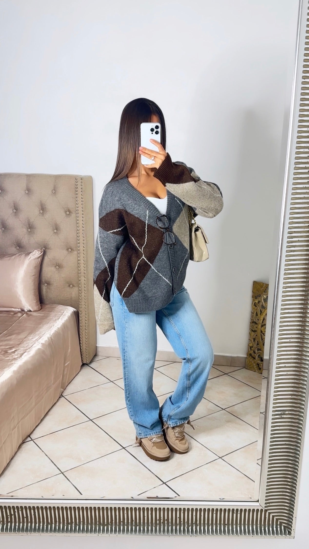 Cardigan à motifs losanges [GRIS]