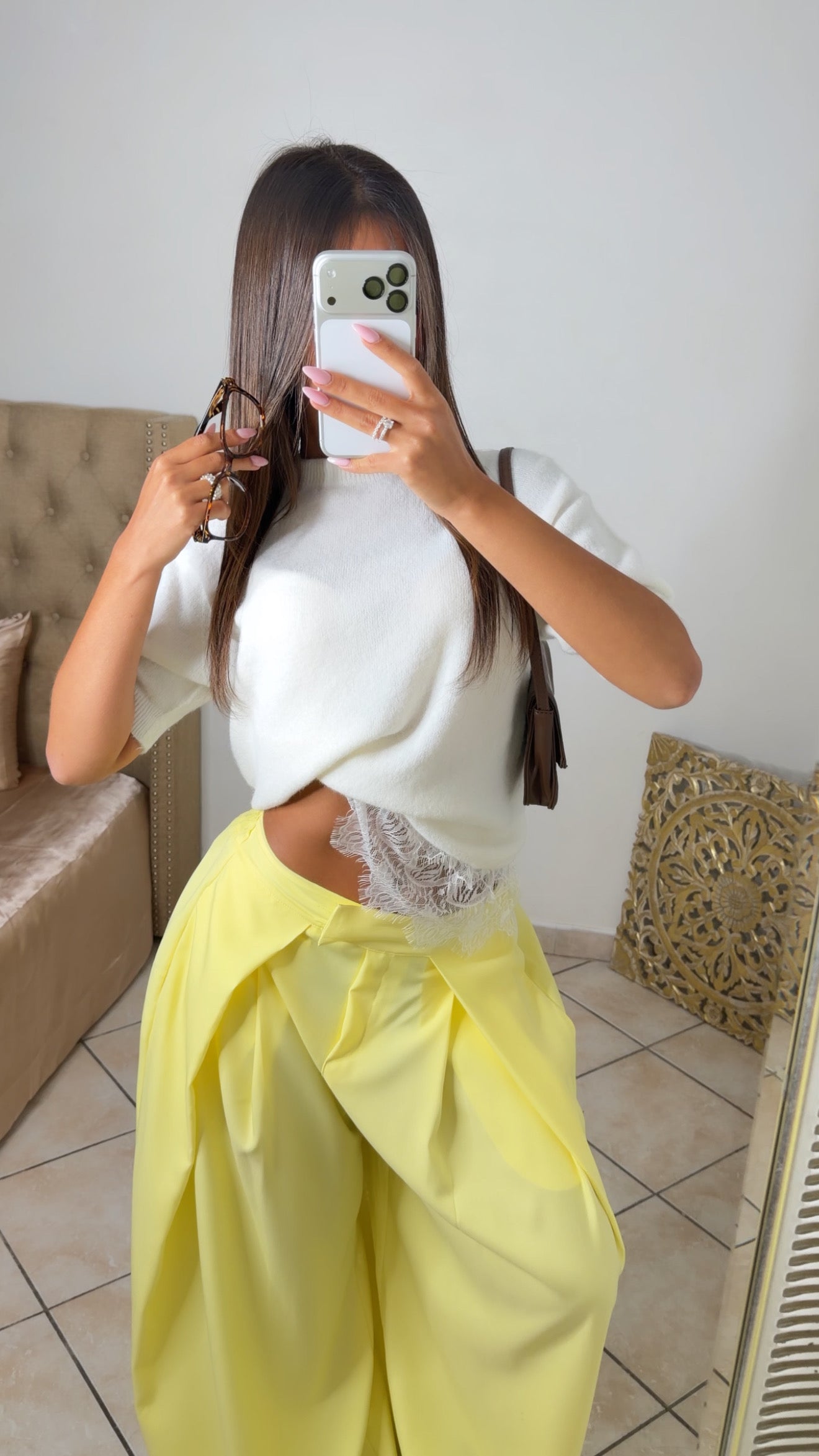 Pantalon tailleur effet doublé [JAUNE]