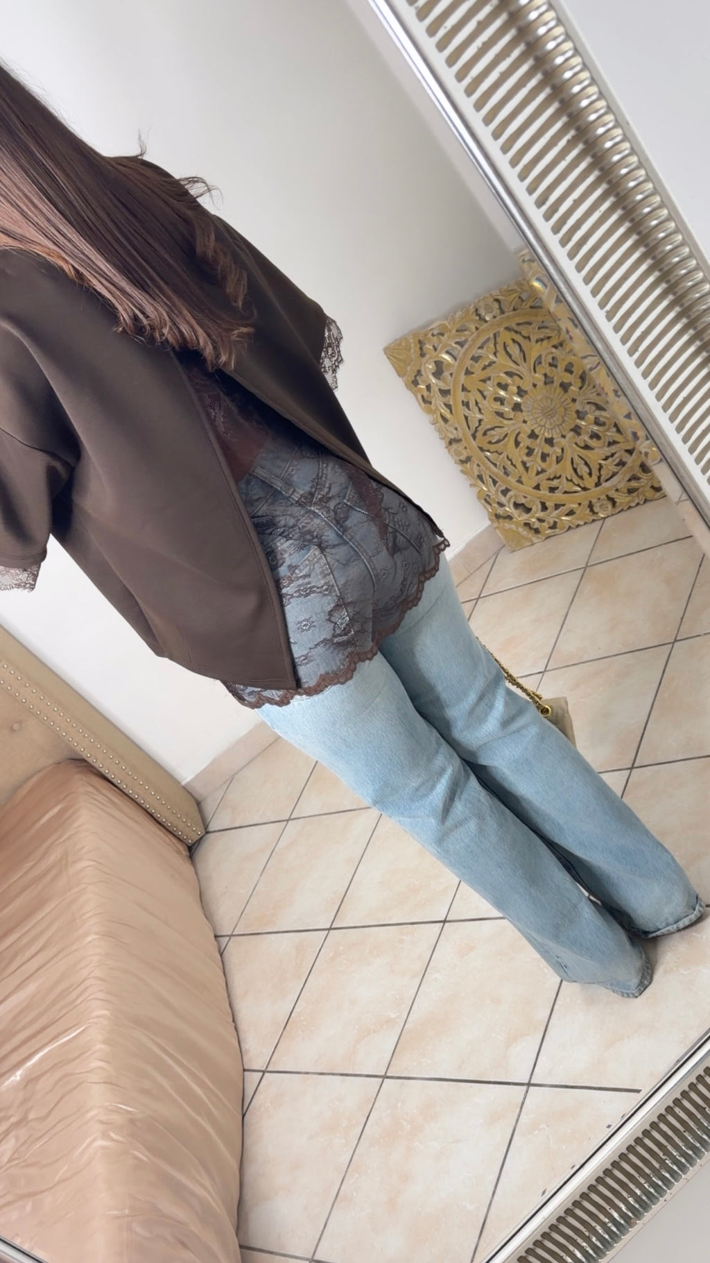 T-shirt oversize dos en dentelle [MARRON]