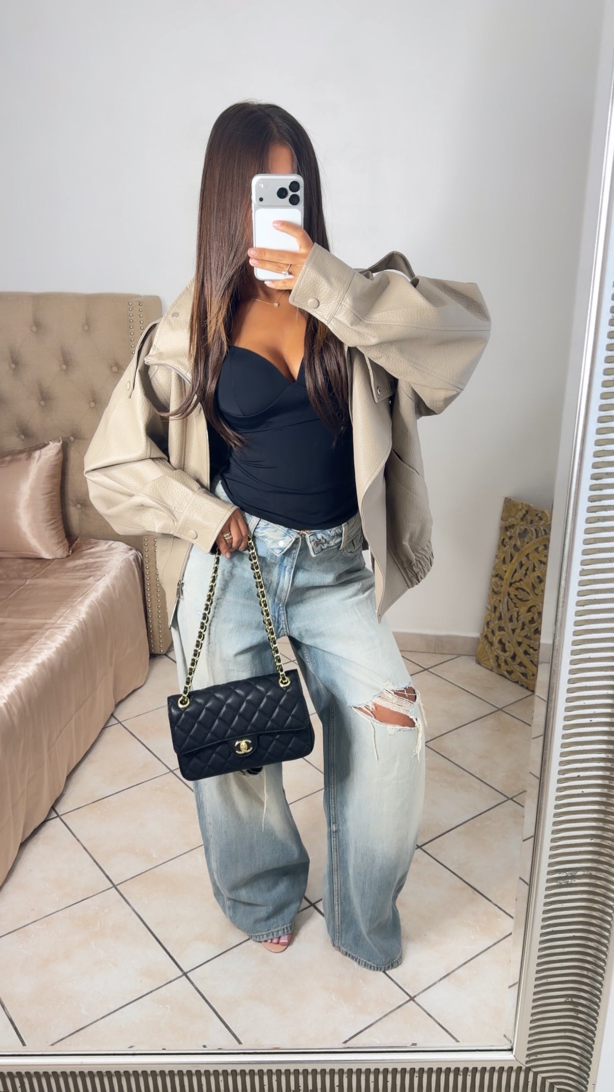 Veste oversize similicuir [BEIGE]