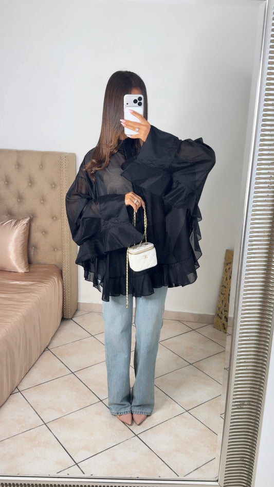 Blouse longue à volants [NOIR]