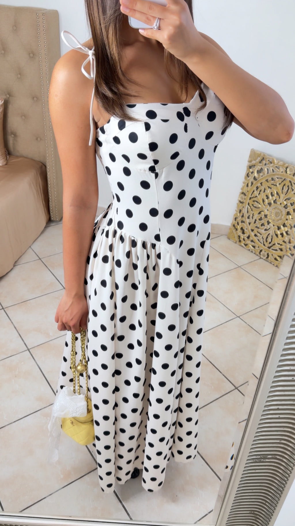 Robe longue évasée à pois [BLANC]