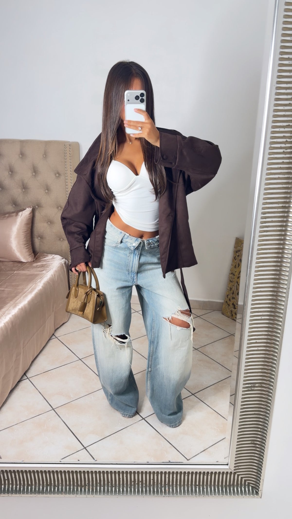 Veste en daim structurée à la taille [MARRON]