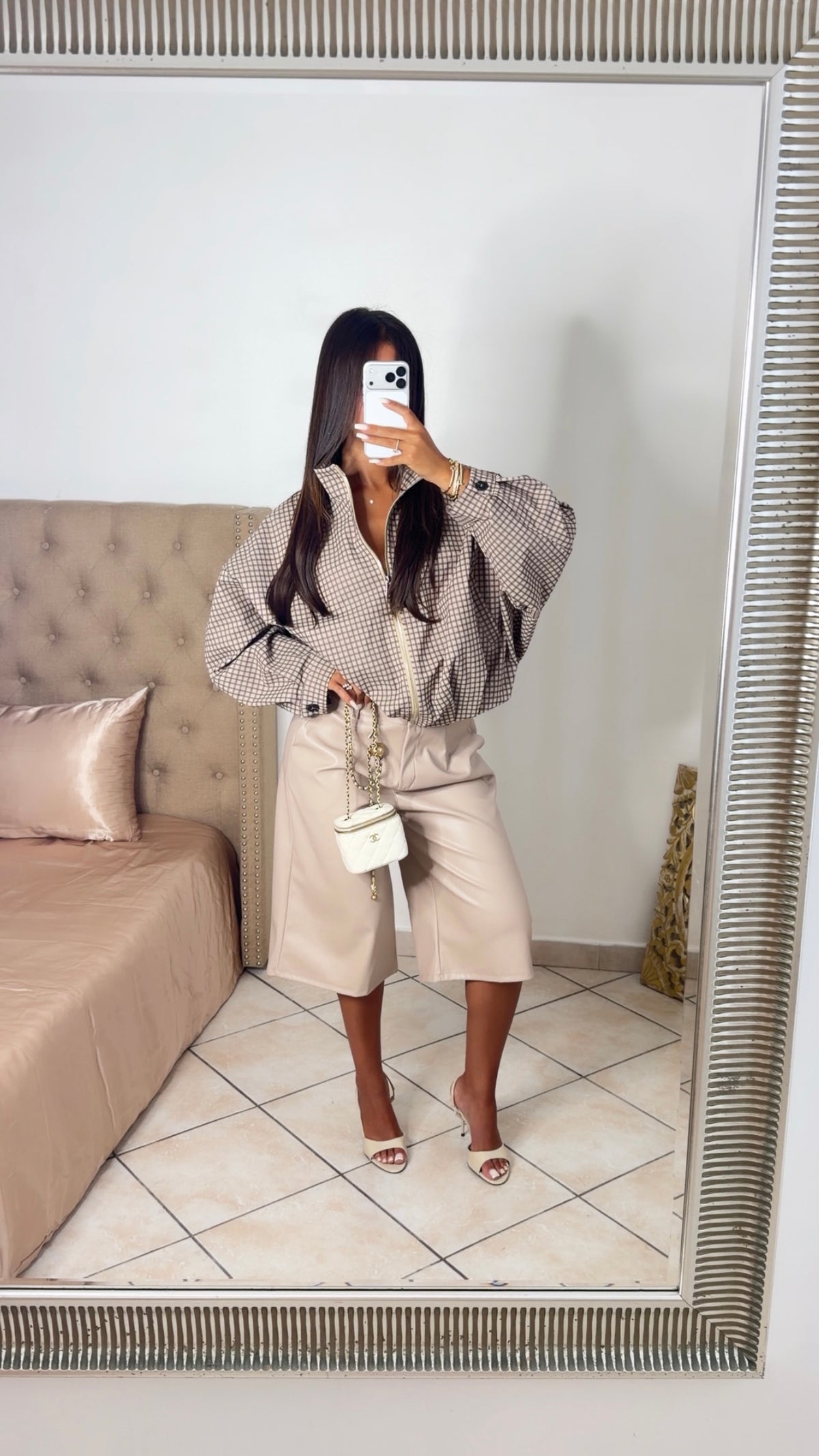 Veste bouffante à carreaux [BEIGE]