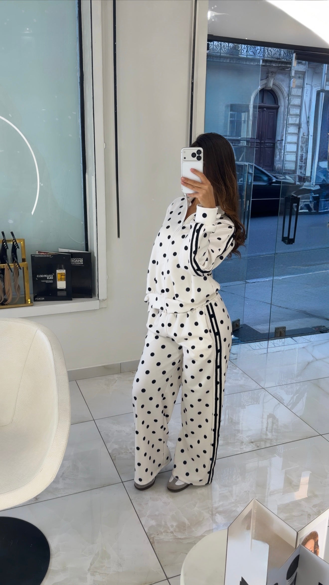 Ensemble de jogging à zip pois [BLANC]