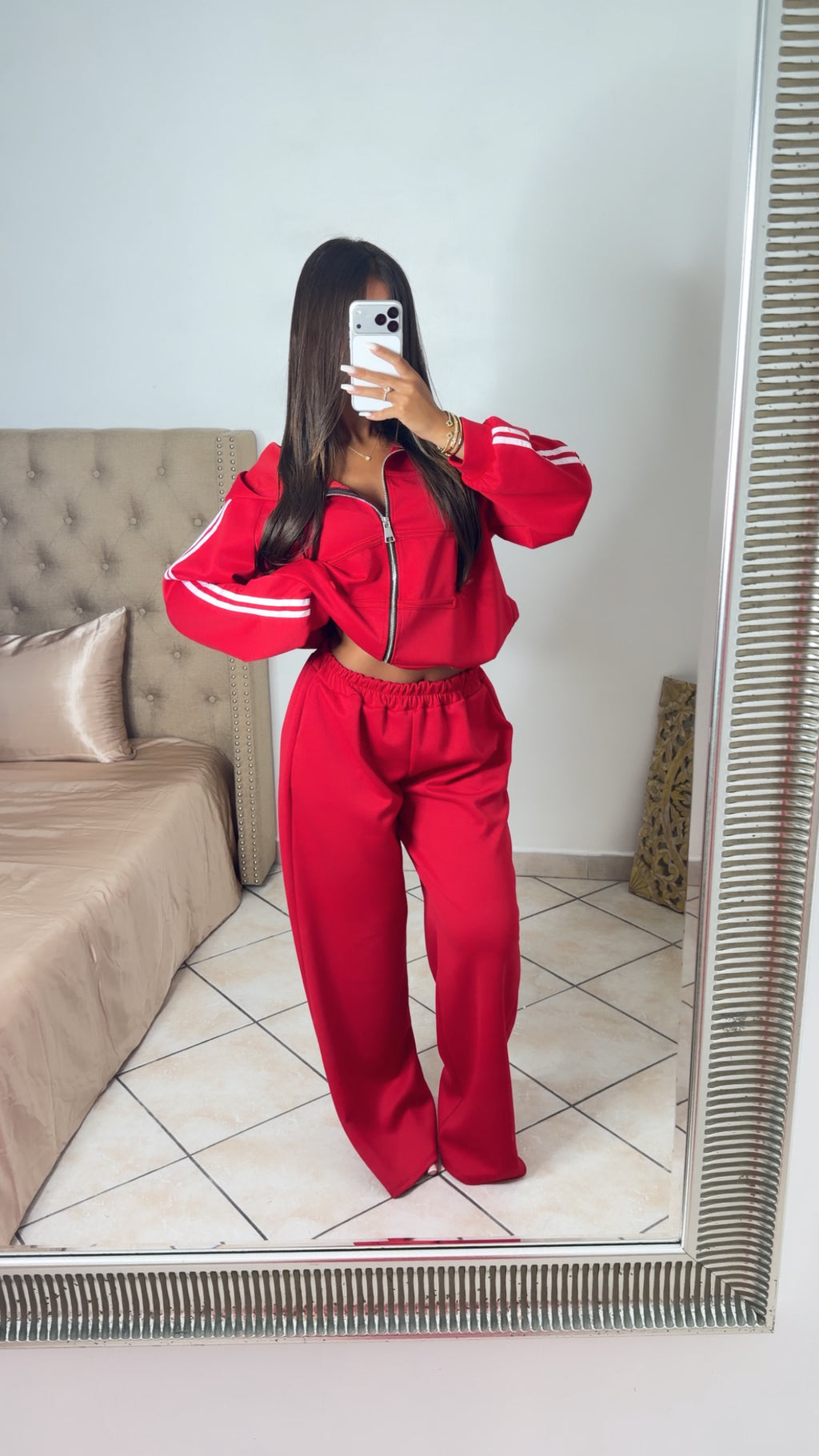 Ensemble sweat zippé détail asiatique et pantalon [ROUGE]